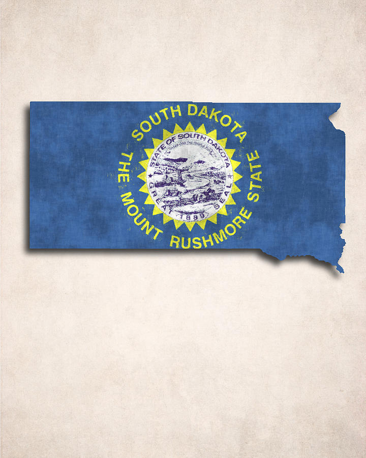 Flag Digital Art - South Dakota Map Art with Flag Design by World Art Prints And Designs
