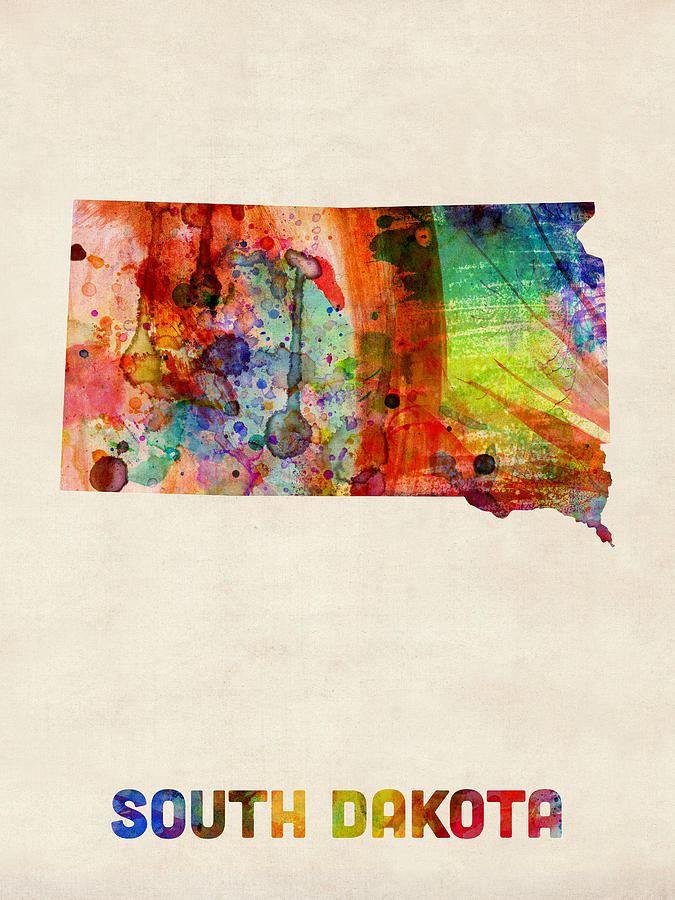United States Map Digital Art - South Dakota Watercolor Map by Michael Tompsett