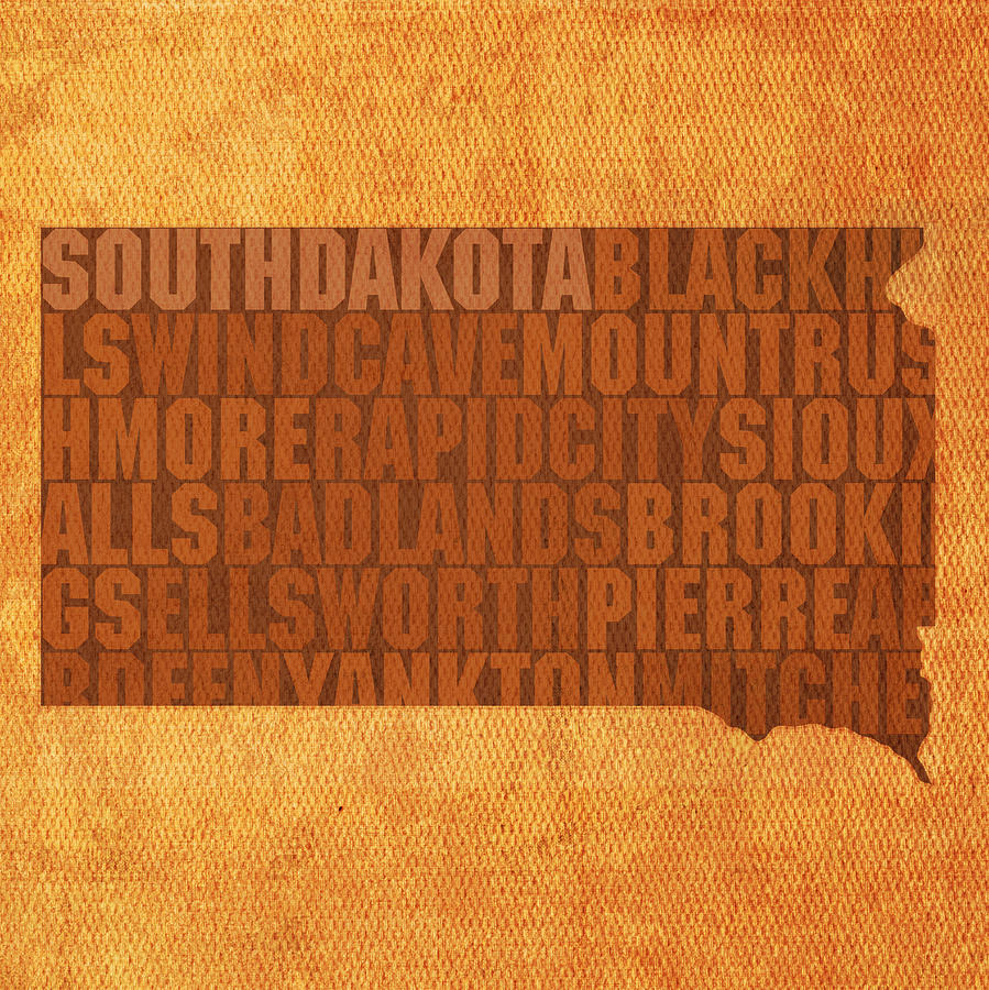South Dakota Word Art State Map on Canvas Mixed Media by Design Turnpike