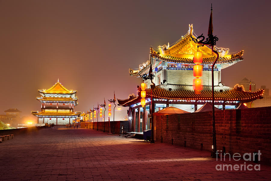 Castle Photograph - South gate of XiAn City Wall China by Fototrav Print