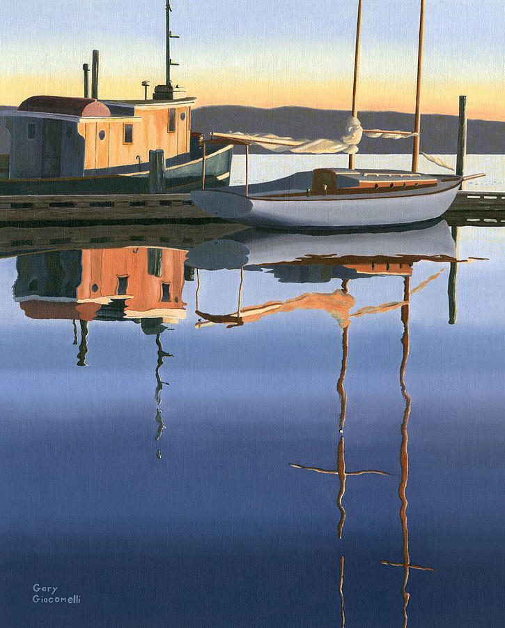Boat Painting - South harbour reflections by Gary Giacomelli