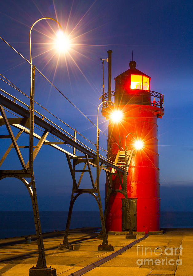 Sunset Photograph - South Haven Light at Night by Twenty Two North Photography