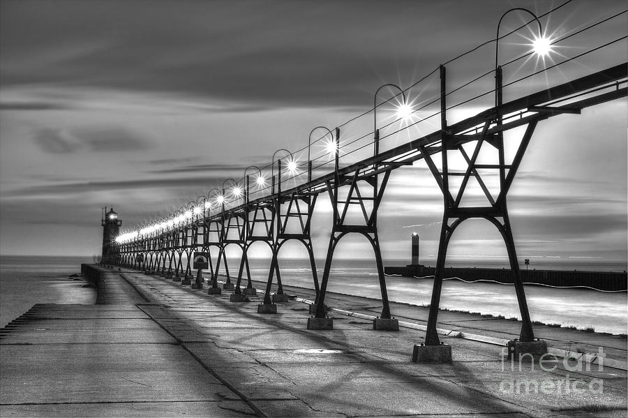 Sunset Photograph - South Haven Light in Black and White by Twenty Two North Photography