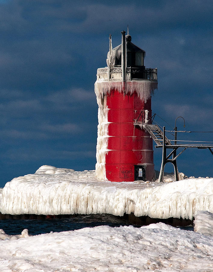 South haven Light in winter Photograph by Ward McGinnis - Fine Art America