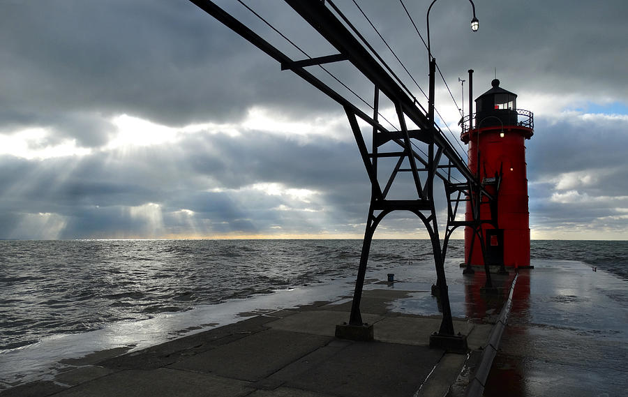 South Haven Light Rays Photograph by David T Wilkinson
