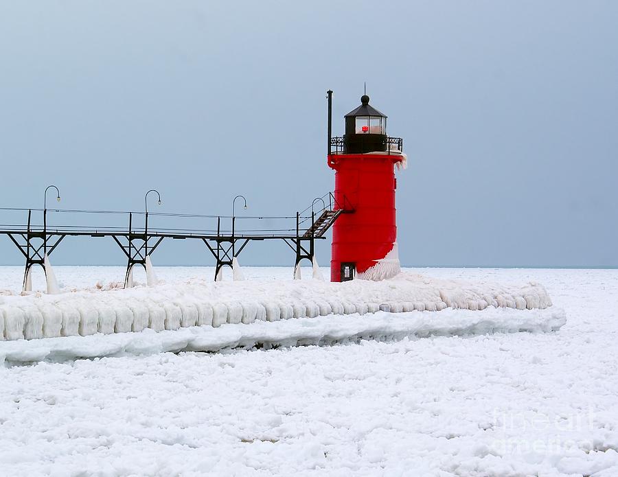 South Haven Winter Lighthouse Photograph by Nick Zelinsky Jr