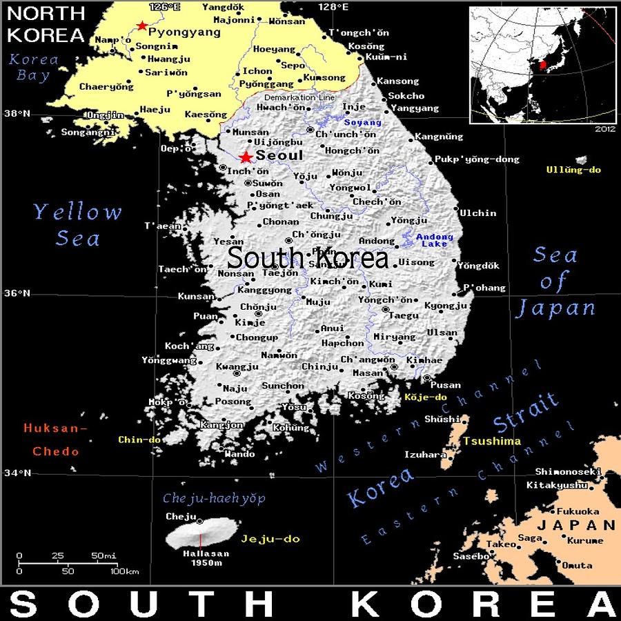 South Korea Exotic Map Mixed Media by Florene Welebny