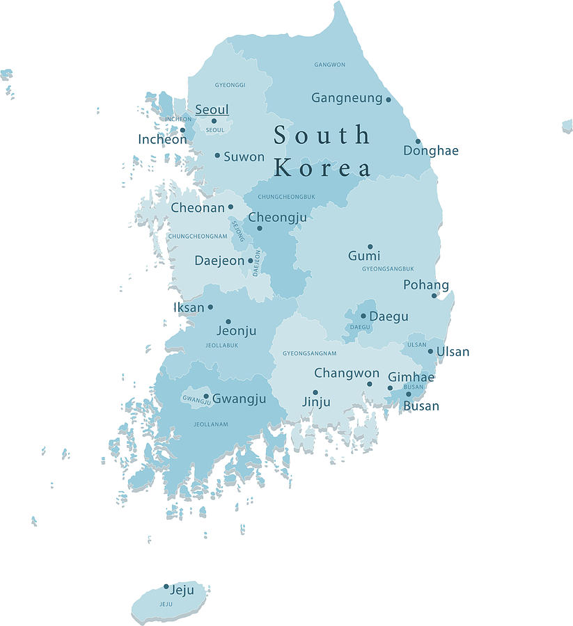 South Korea Vector Map Regions Isolated Drawing by FrankRamspott