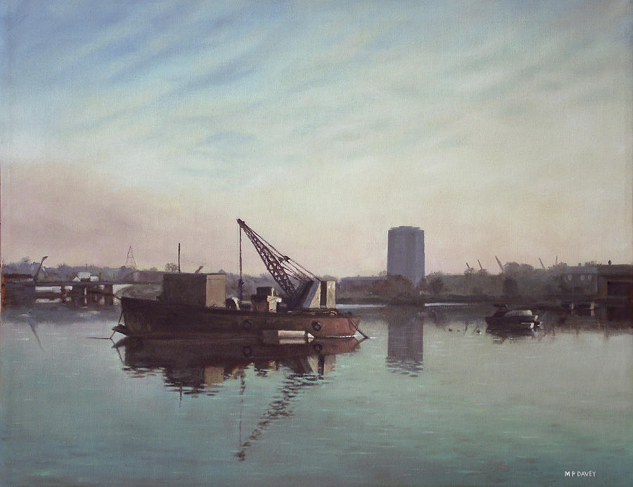Crane Painting - Southampton Northam river Itchen by Martin Davey