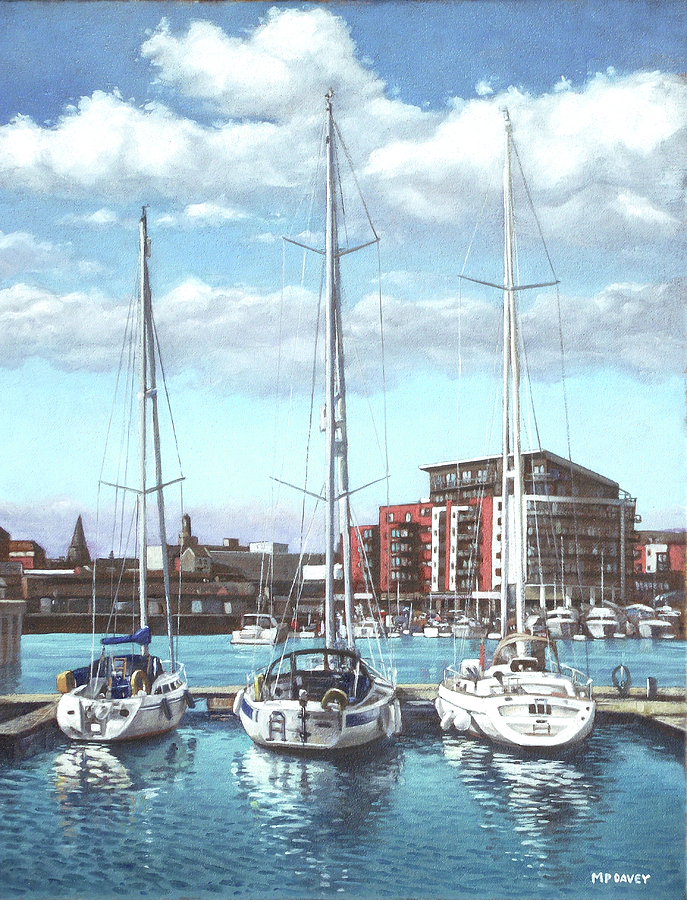 Southampton Ocean Village marina Painting by Martin Davey