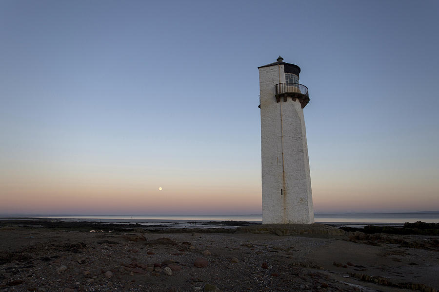 Winter Photograph - Southerness Lighthouse Moonrise at Sunset by Derek Beattie