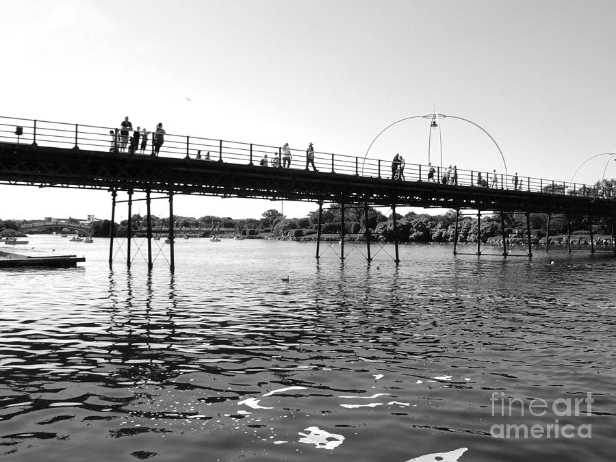 Southport Pier Across The Marine Lake BW Photograph by Joan-Violet Stretch