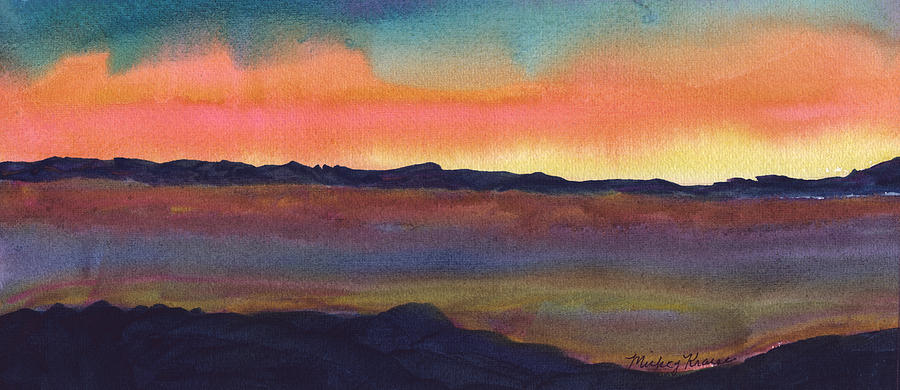 Sunset Painting - Southwest Landscape by Mickey Krause