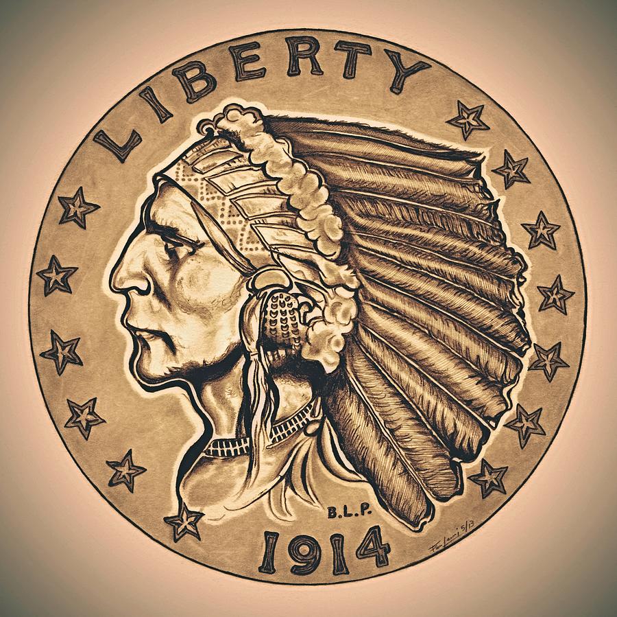 Southwestern Gold Quarter Eagle Drawing by Fred Larucci