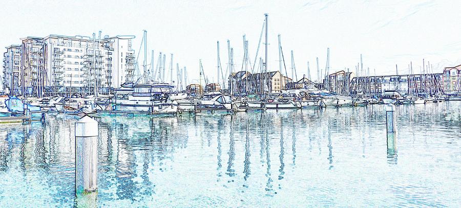 Boat Photograph - Soveriegn Harbor in pencil by Sharon Lisa Clarke