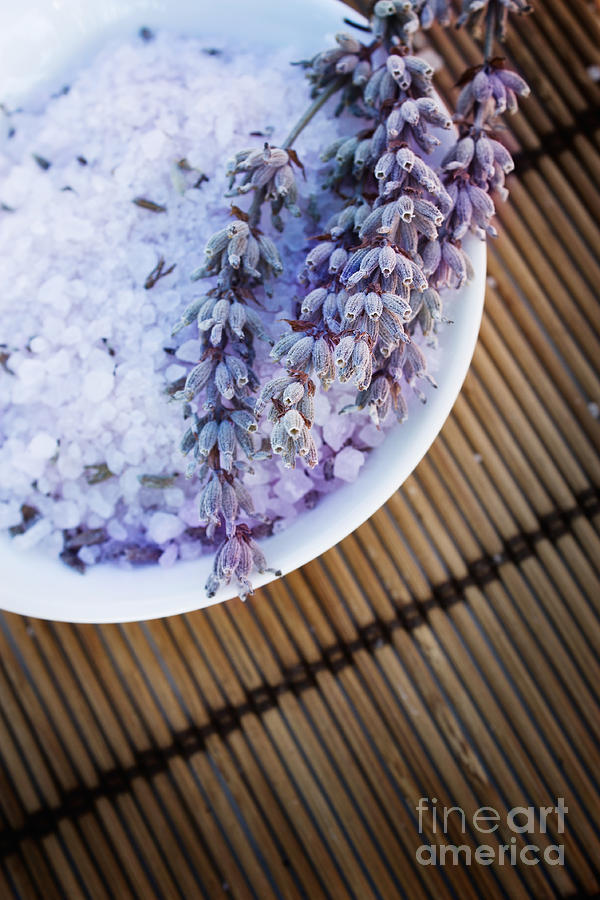 Nature Photograph - Spa setting with lavender bath salt by Mythja Photography