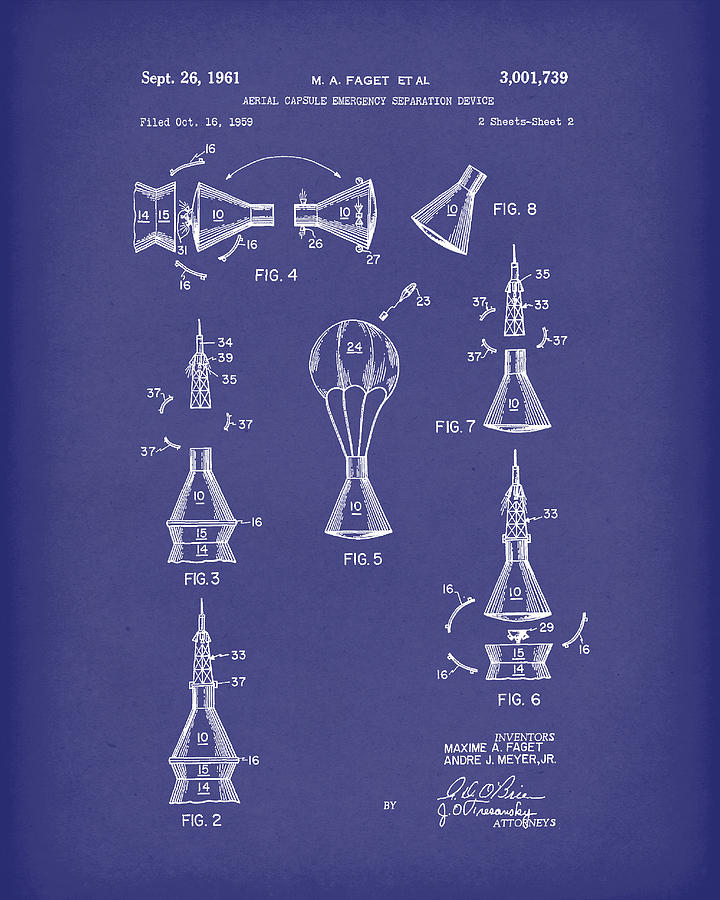 Space Capsule 1961 Mercury Patent Art  Blue Drawing by Prior Art Design