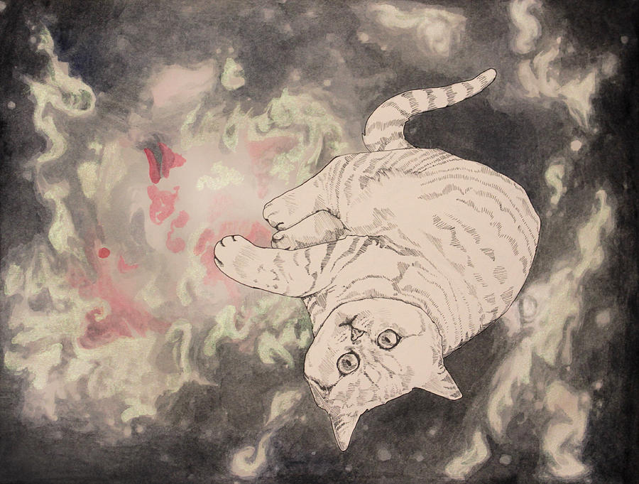 Space Painting - Space Cat - Lagoon Nebula by Theresa Hentz