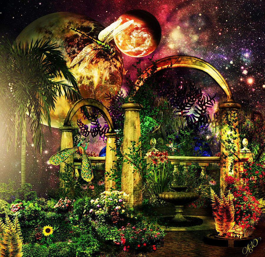 Fantasy Mixed Media - Space Garden by Ally  White