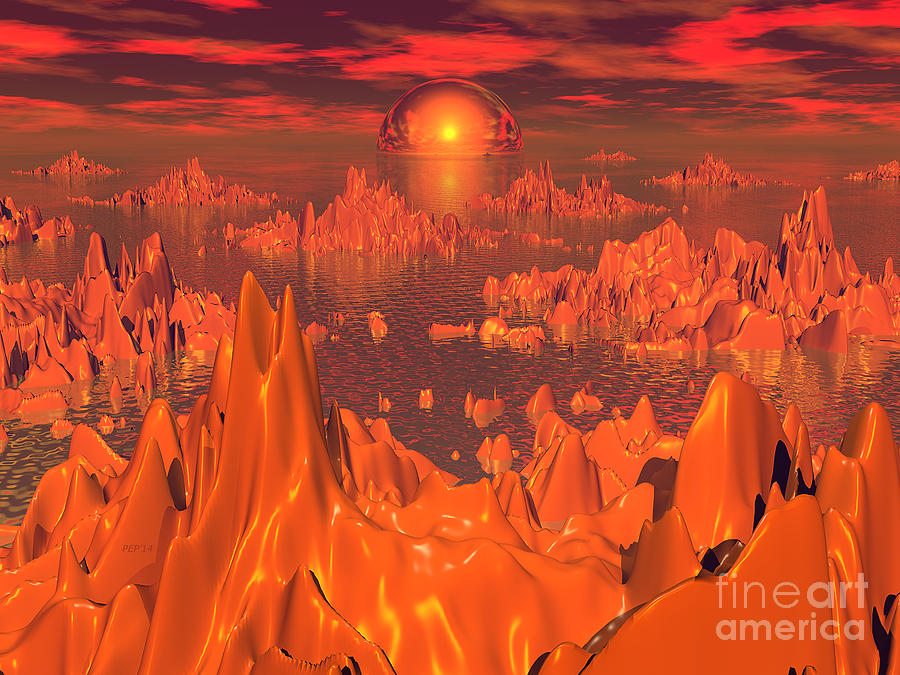Space Islands of Orange Digital Art by Phil Perkins