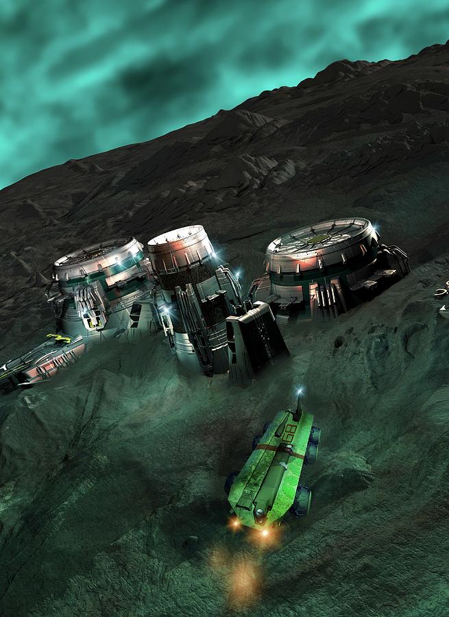 Space Mining Colony, Artwork Digital Art by Victor Habbick Visions