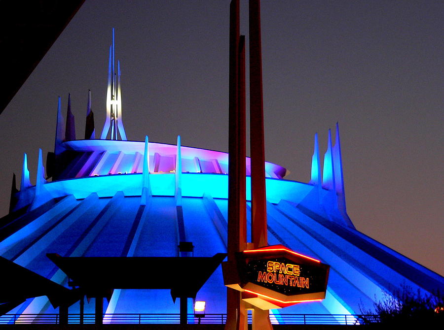 Space Mountain Building At Night Photograph by Jeff Lowe