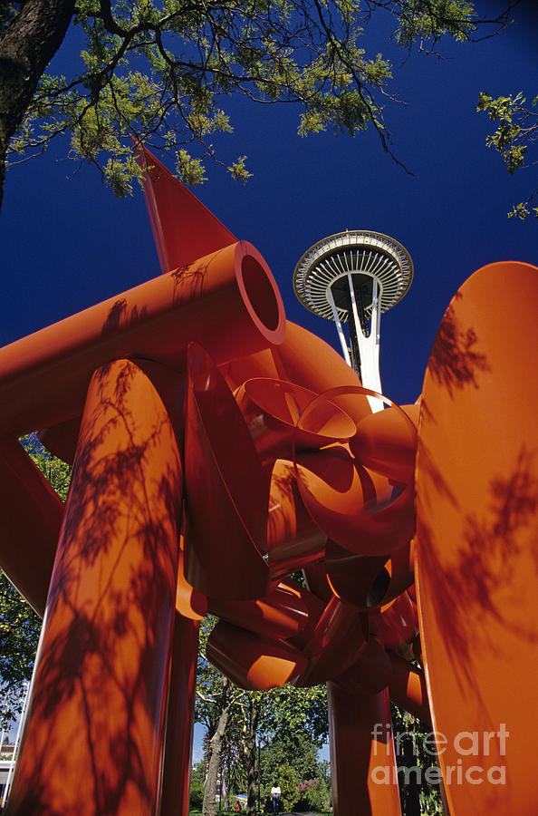 Space Needle & Sculpture Photograph by Jim Corwin