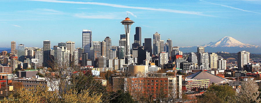 Seattle Photograph - Space Needle 50th Panorama by Benjamin Yeager