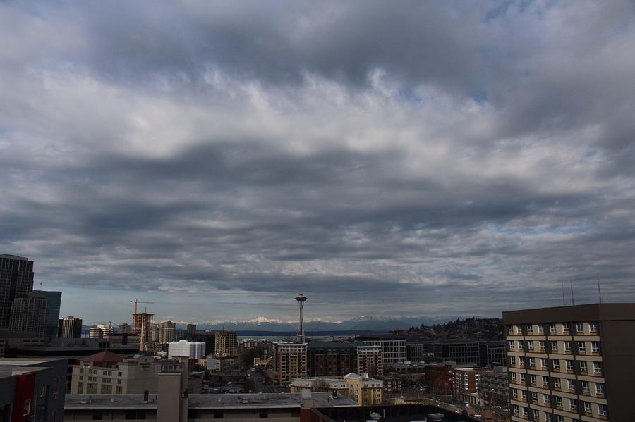 Space Needle in Clouds Photograph by Suzanne Lorenz