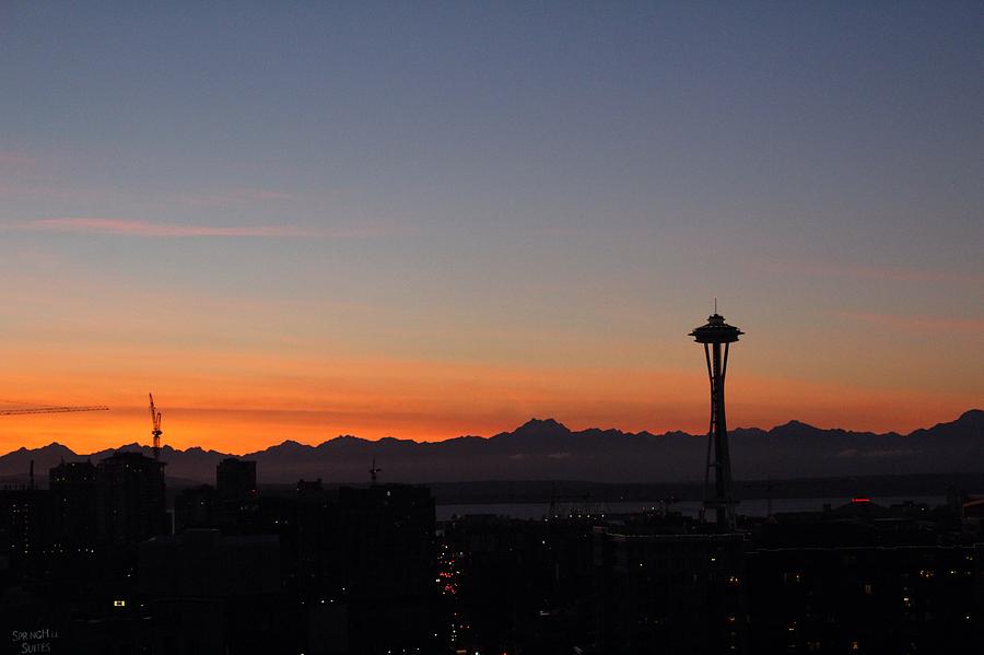 Space Needle Sunset Photograph by Suzanne Lorenz