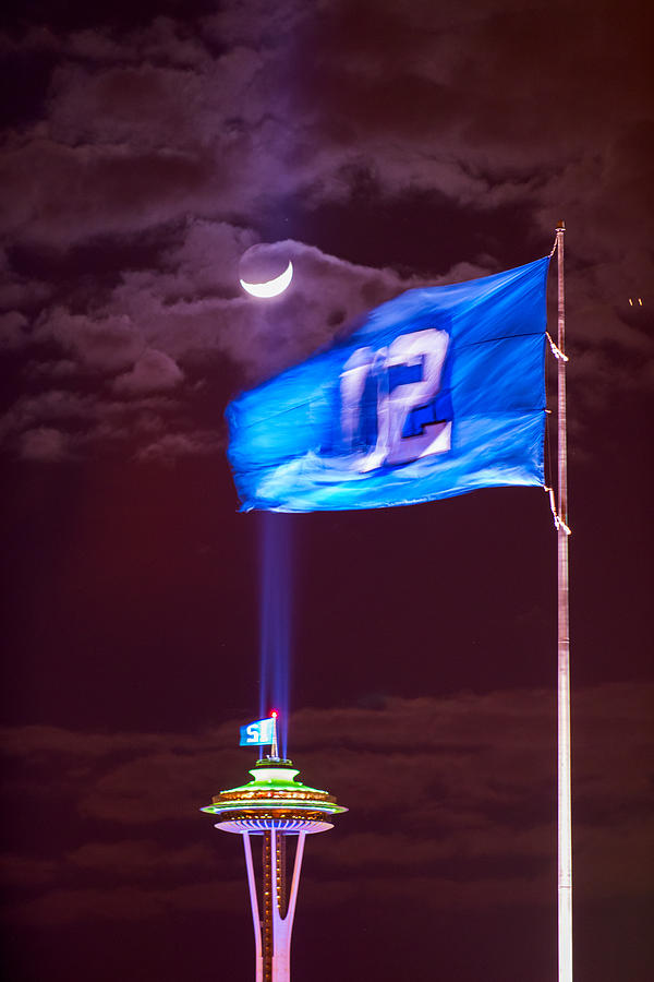Space Needle with 12th man flag Photograph by Hisao Mogi