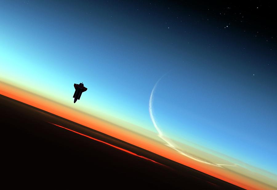 Space Shuttle Above Earths Atmosphere Photograph by Detlev Van Ravenswaay