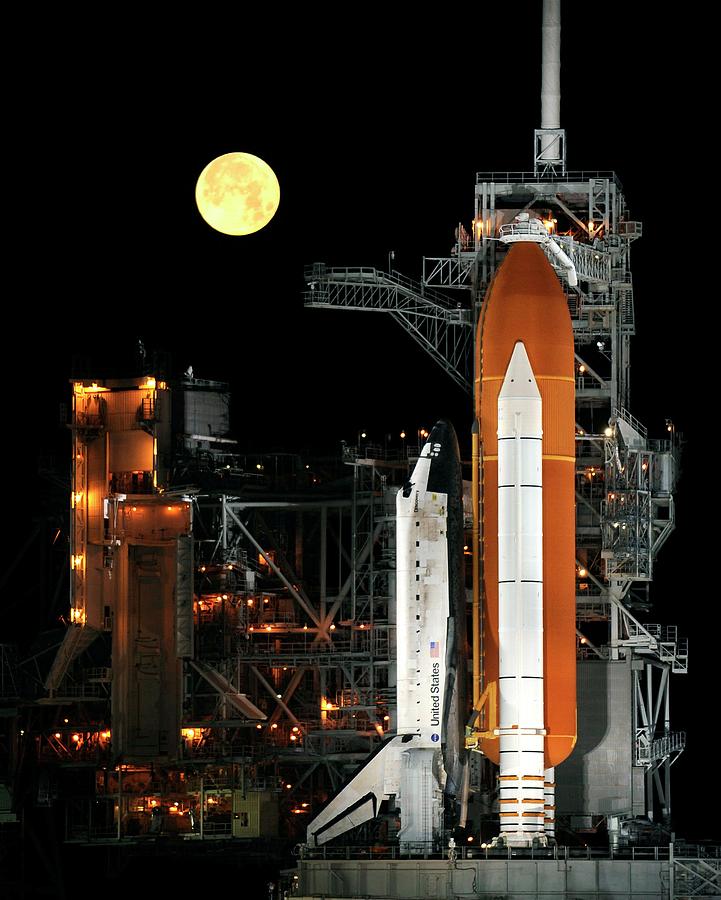 Space Shuttle On Launchpad At Night Photograph by Nasa/science Photo Library
