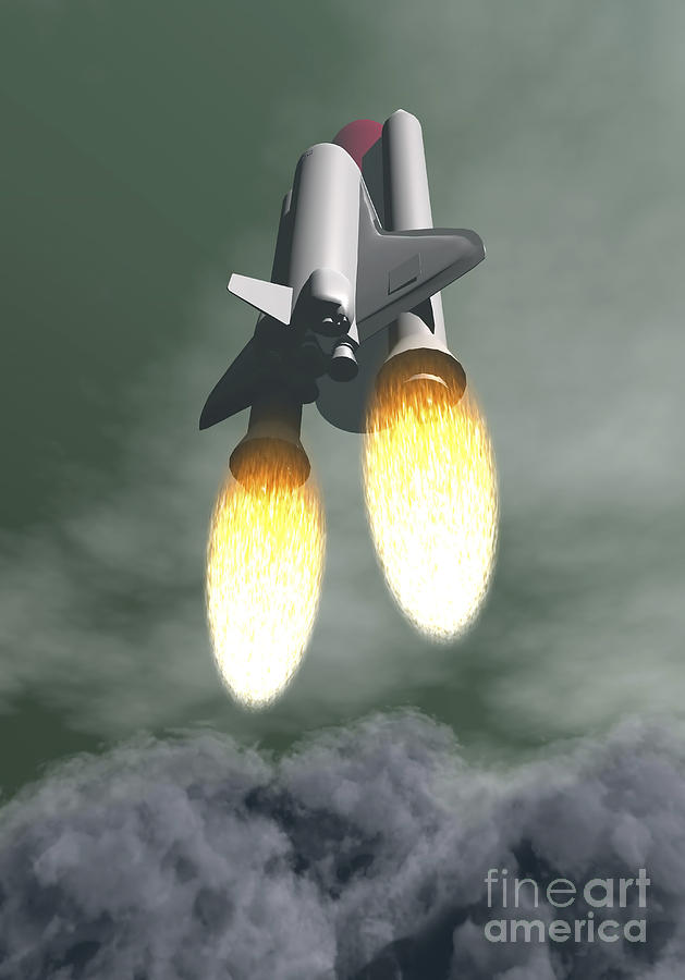 Space Digital Art - Space Shuttle Taking Off Amongst Grey by Elena Duvernay