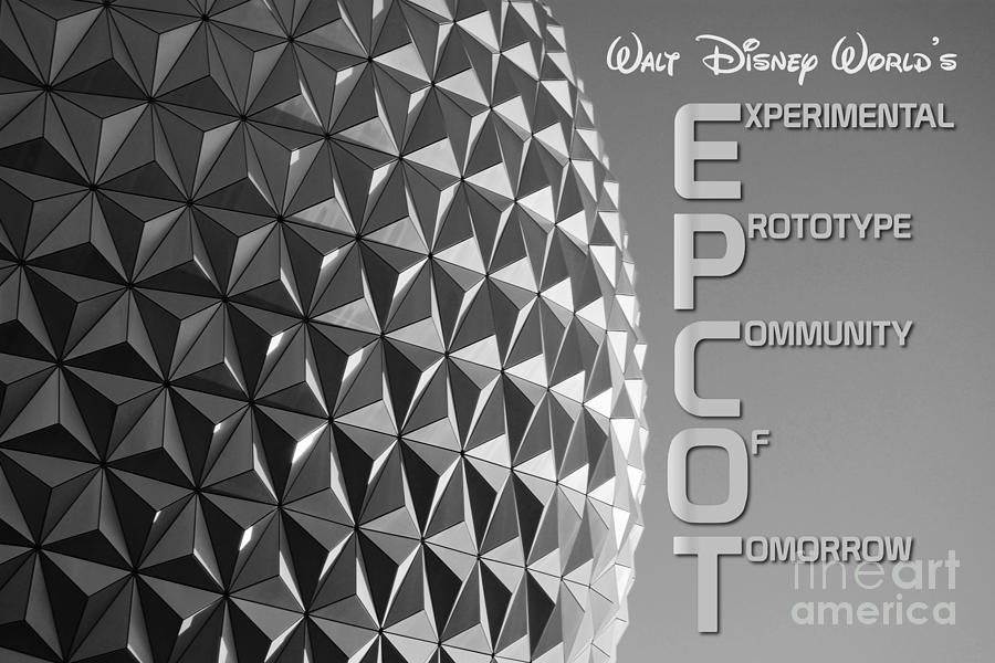Spaceship Earth Sunset Profile EPCOT Walt Disney World Poster Black and White Photograph by Shawn OBrien