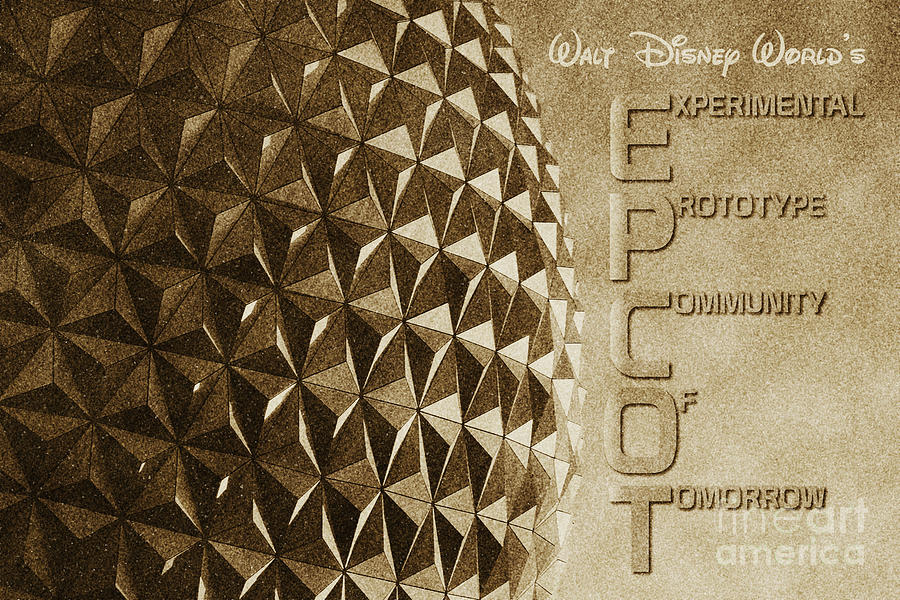 Spaceship Earth Sunset Profile EPCOT Walt Disney World Poster Vintage Digital Art by Shawn OBrien