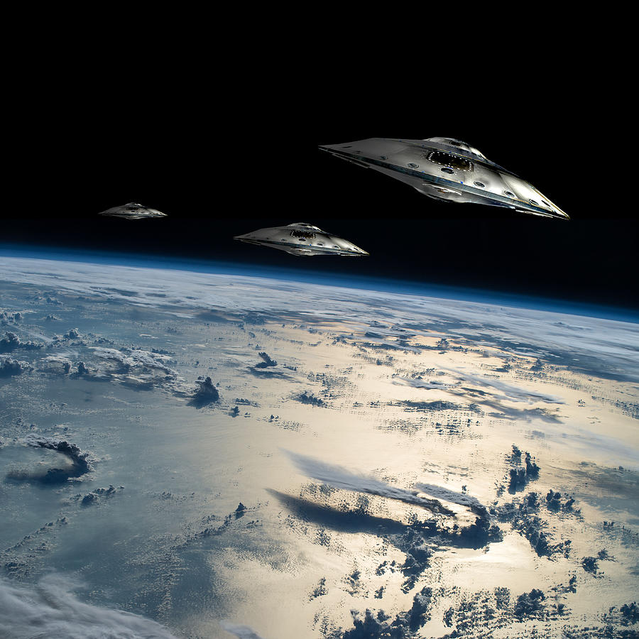 Spaceships In Orbit Over Earth Photograph by Marc Ward