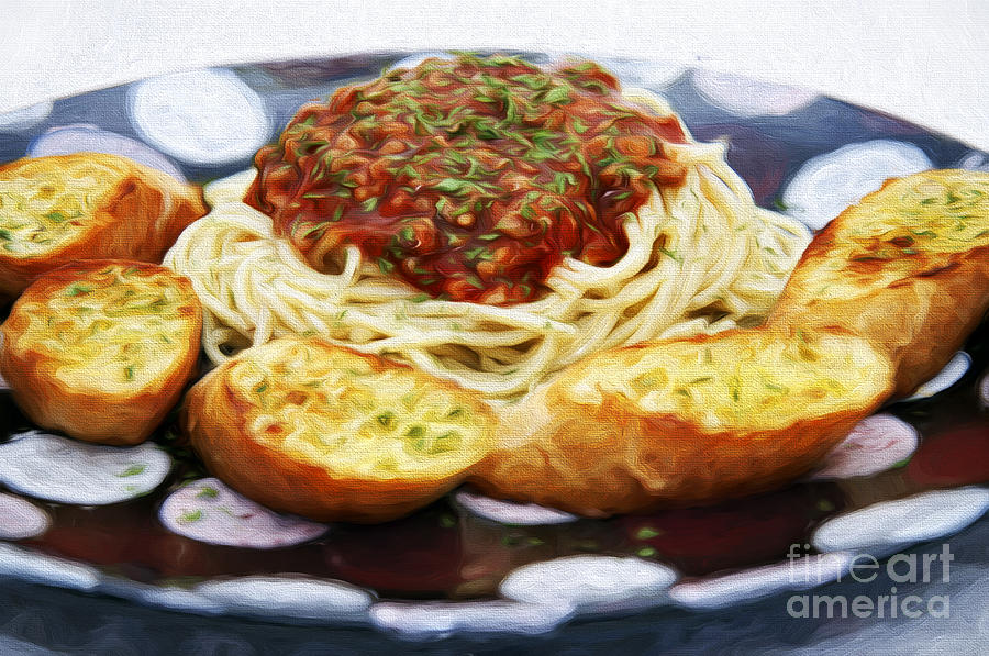 Spaghetti And Garlic Toast 1 Photograph by Andee Design