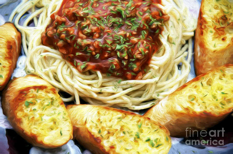 Spaghetti And Garlic Toast 4 Mixed Media by Andee Design