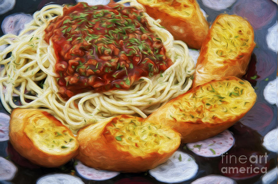 Spaghetti And Garlic Toast 6 Mixed Media by Andee Design