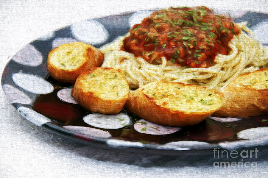 Spaghetti And Garlic Toast 2 Mixed Media by Andee Design