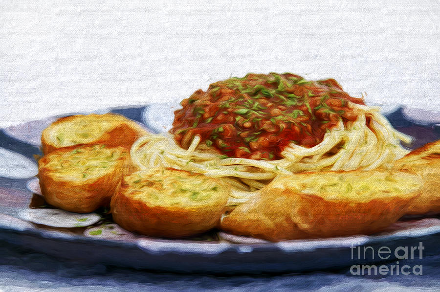 Spaghetti And Garlic Toast 3 Mixed Media by Andee Design