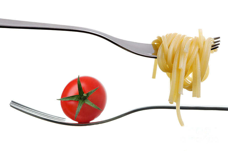 Spaghetti And Tomato On Fork White Background Photograph by Lee Avison