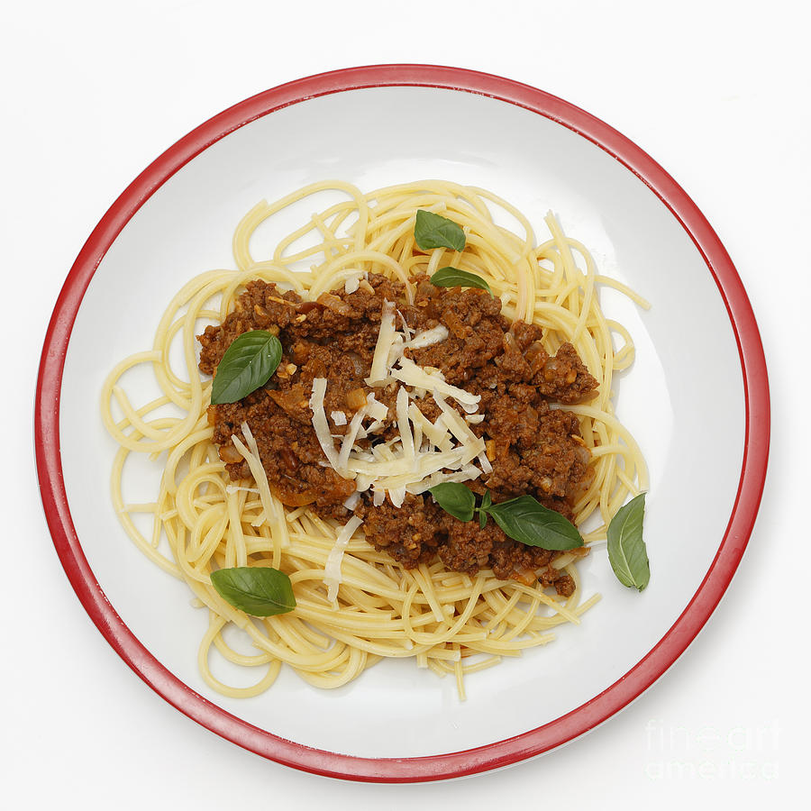 Spaghetti bolognese from above Photograph by Paul Cowan