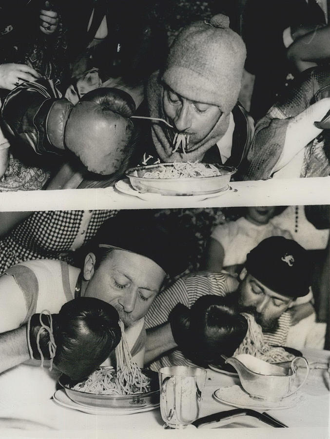 Spaghetti Eating Contest - With Boxing Gloves Photograph by Retro Images Archive
