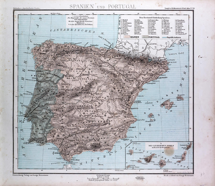 Spain And Portugal Map Drawing by Litz Collection - Fine Art America