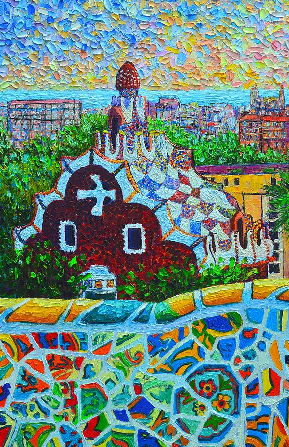 Spain - Barcelona View From Gaudi Park Painting by Ana Maria Edulescu