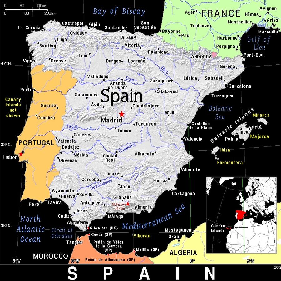 Spain Exotic Map Mixed Media by Florene Welebny