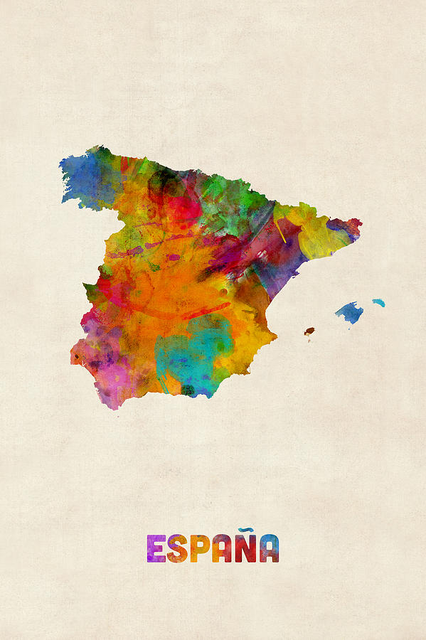 Spain Watercolor Map Digital Art by Michael Tompsett