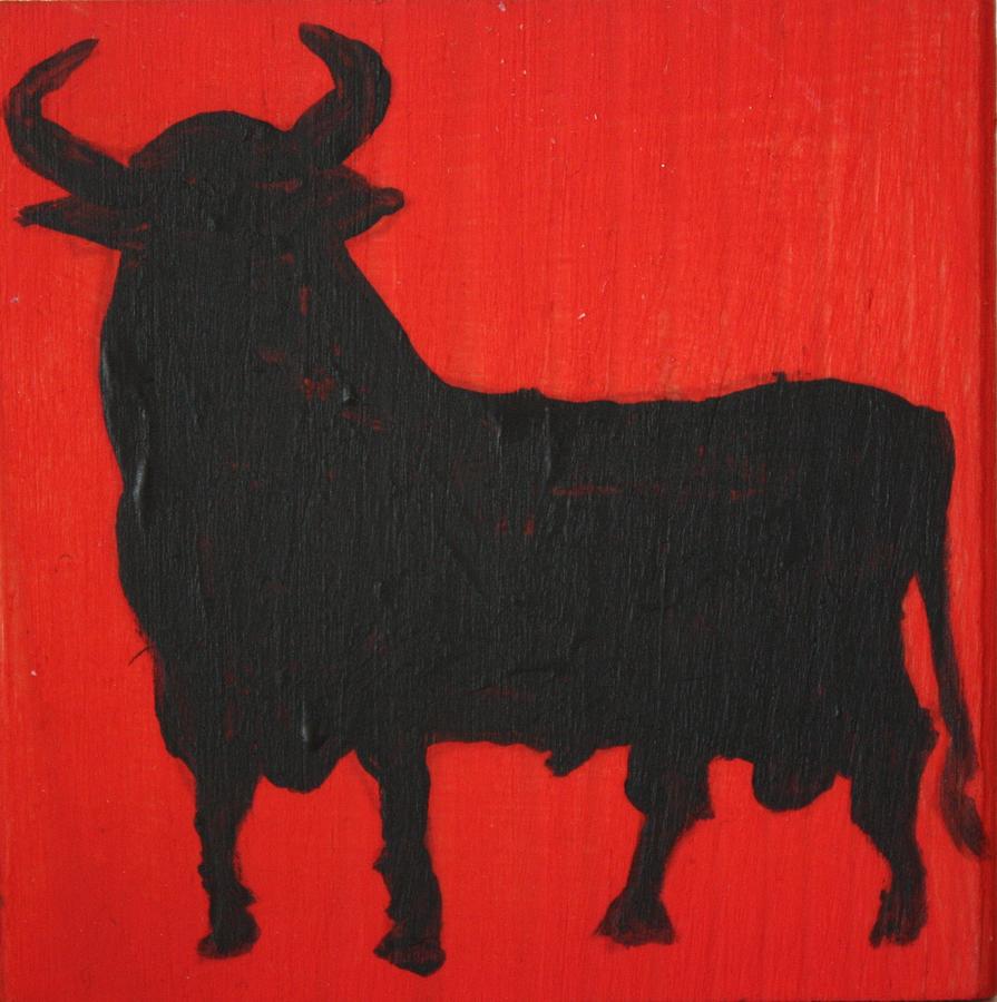 Bull Painting - Spanish black bull by Roger Cummiskey